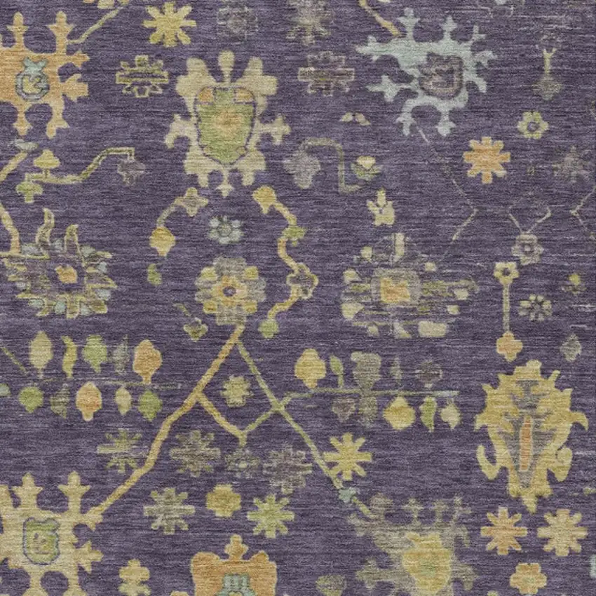 Purple And Gold Floral Washable Indoor Outdoor Area Rug Photo 3