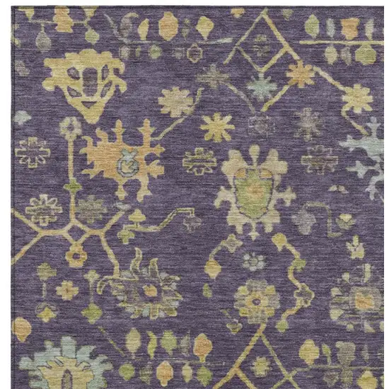 Purple And Gold Floral Washable Indoor Outdoor Area Rug Photo 3