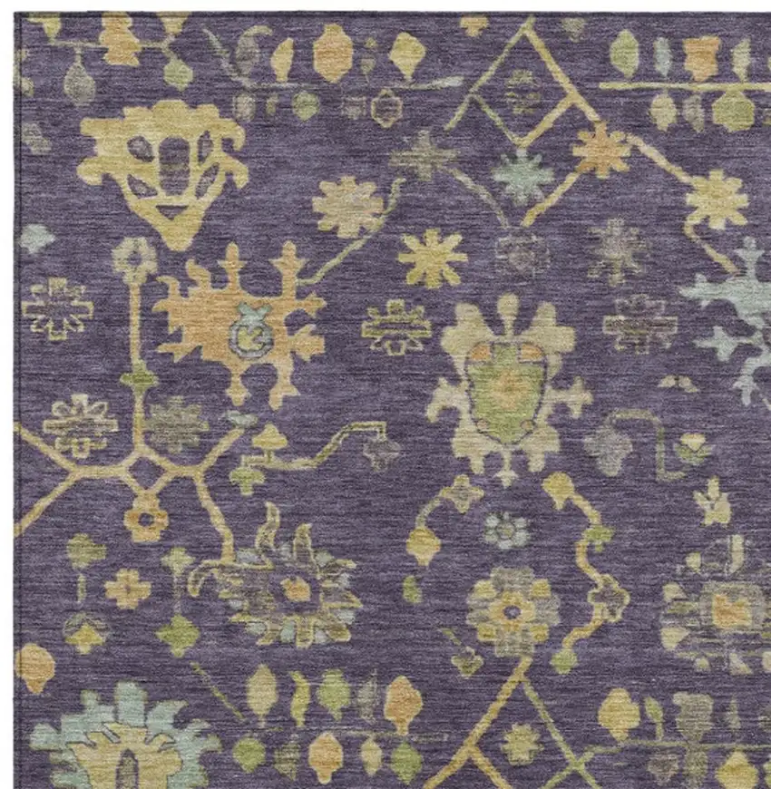 Purple And Gold Floral Washable Indoor Outdoor Area Rug Photo 3