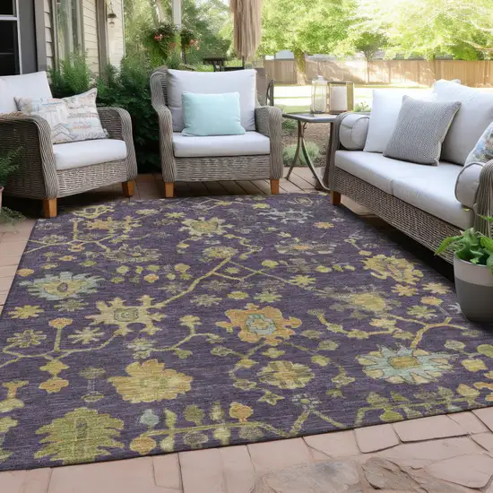 Purple And Gold Floral Washable Indoor Outdoor Area Rug Photo 5