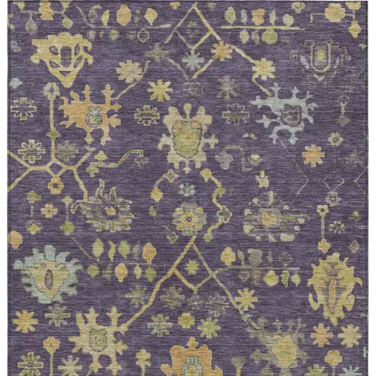Purple And Gold Floral Washable Indoor Outdoor Area Rug Photo 9