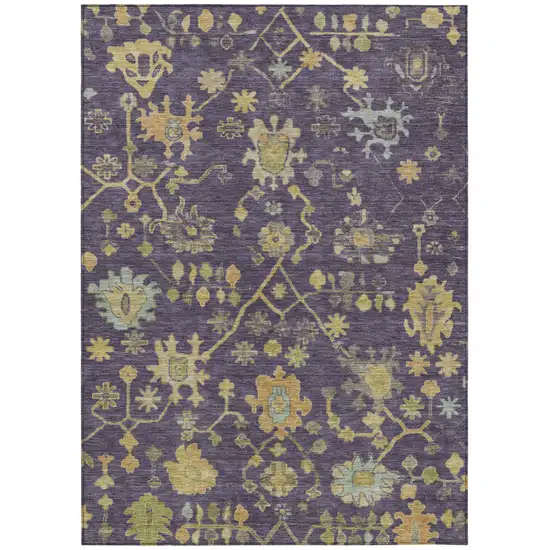 Purple And Gold Floral Washable Indoor Outdoor Area Rug Photo 1