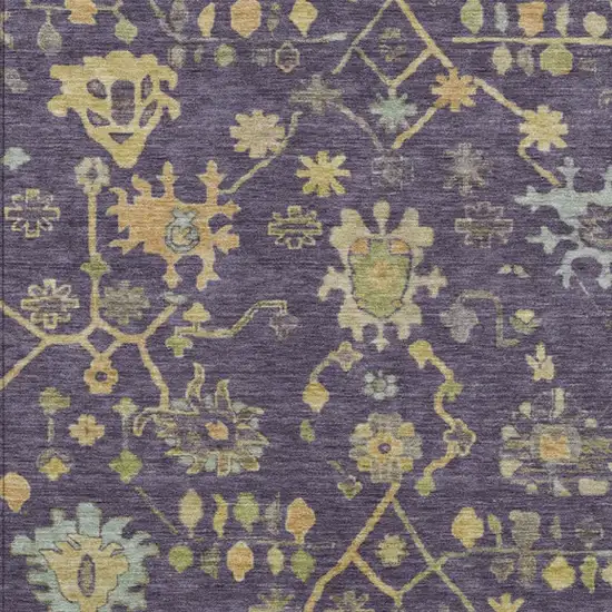 Purple And Gold Floral Washable Indoor Outdoor Area Rug Photo 3