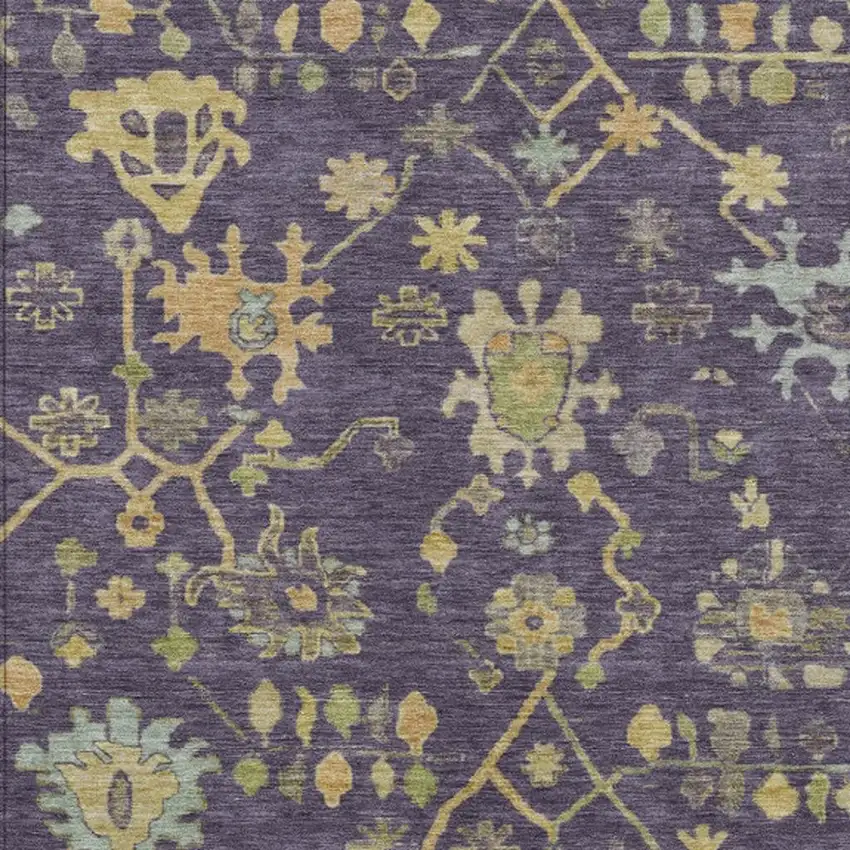 Purple And Gold Floral Washable Indoor Outdoor Area Rug Photo 3