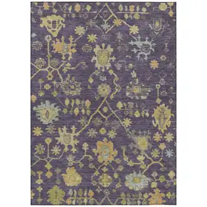 Photo of Purple And Gold Floral Washable Indoor Outdoor Area Rug