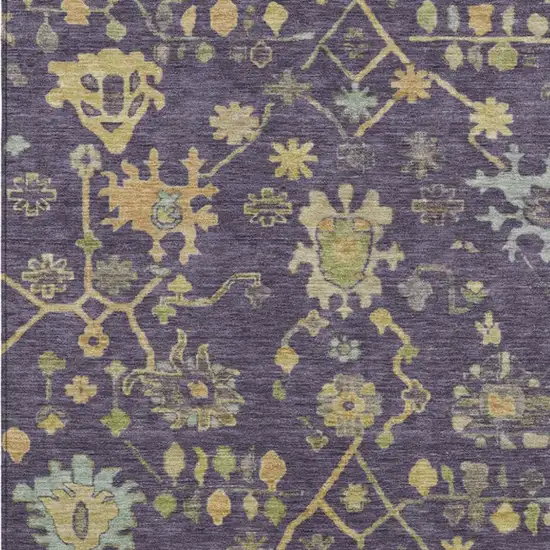 Purple And Gold Floral Washable Indoor Outdoor Area Rug Photo 3