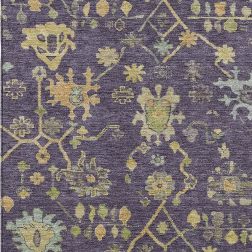 Purple And Gold Floral Washable Indoor Outdoor Area Rug Photo 3