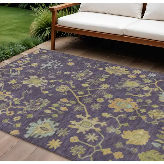 Purple And Gold Floral Washable Indoor Outdoor Area Rug Photo 2