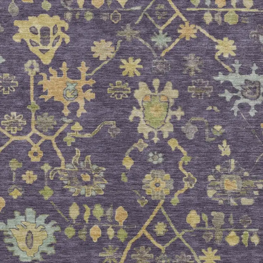 Purple And Gold Floral Washable Indoor Outdoor Area Rug Photo 3