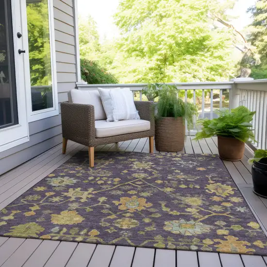 Purple And Gold Floral Washable Indoor Outdoor Area Rug Photo 8