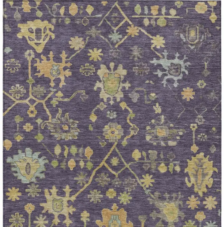 Purple And Gold Floral Washable Indoor Outdoor Area Rug Photo 4