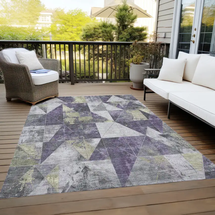 Purple And Gold Geometric Washable Indoor Outdoor Area Rug Photo 8