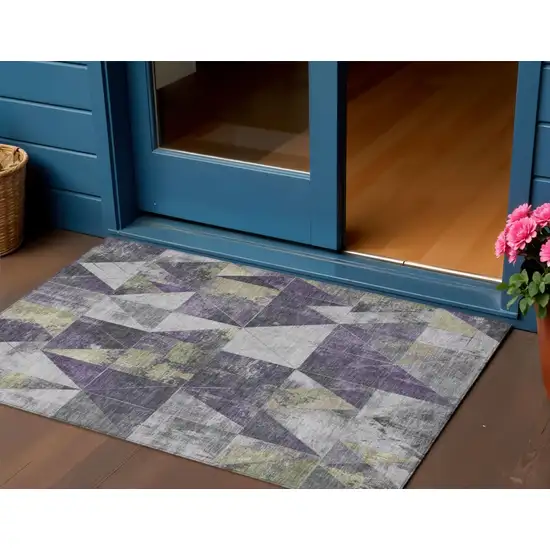 Purple And Gold Geometric Washable Indoor Outdoor Area Rug Photo 2