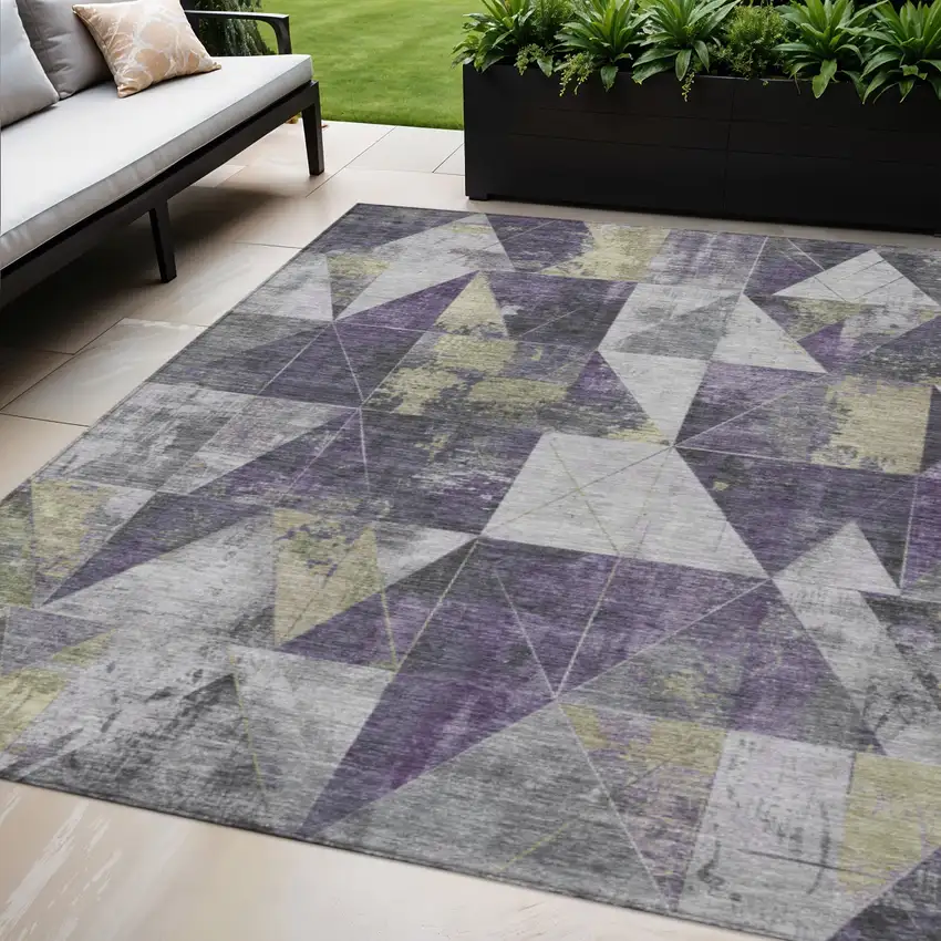 Purple And Gold Geometric Washable Indoor Outdoor Area Rug Photo 2