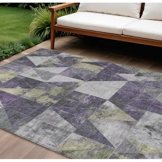 Purple And Gold Geometric Washable Indoor Outdoor Area Rug Photo 2