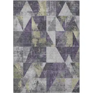 Photo of Purple And Gold Geometric Washable Indoor Outdoor Area Rug