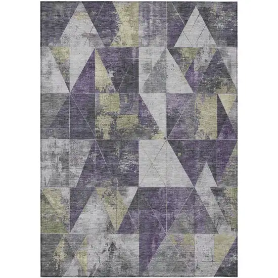Purple And Gold Geometric Washable Indoor Outdoor Area Rug Photo 1
