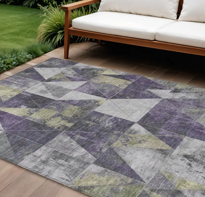 Purple And Gold Geometric Washable Indoor Outdoor Area Rug Photo 2