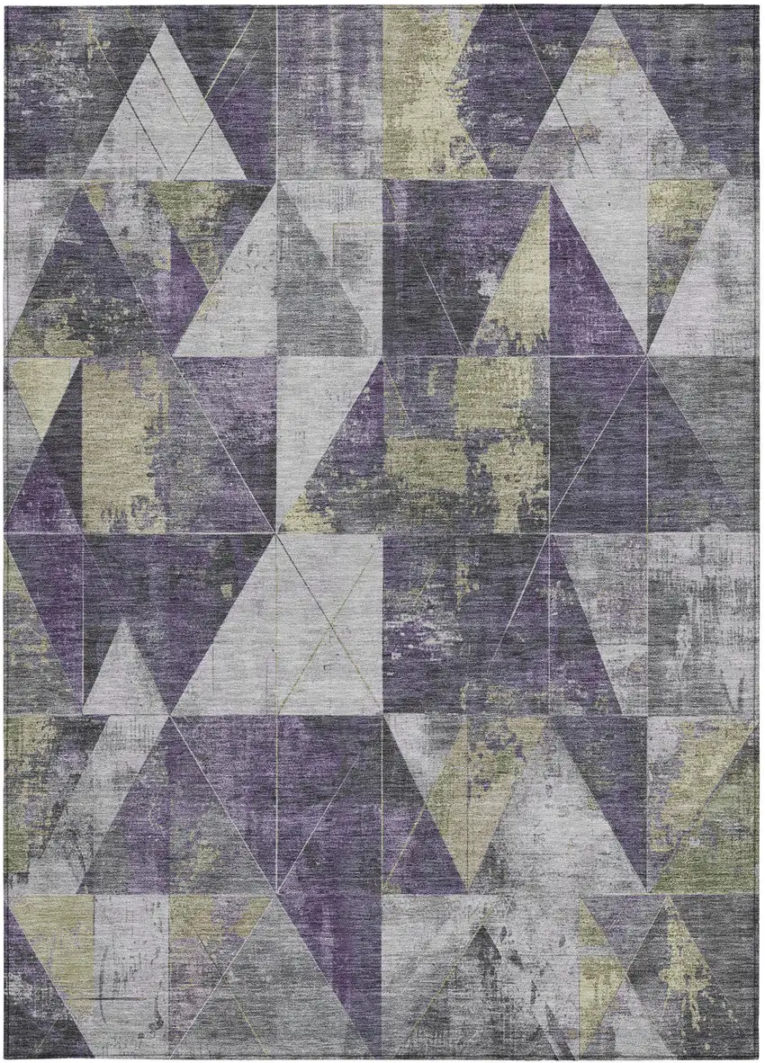 Purple And Gold Geometric Washable Indoor Outdoor Area Rug Photo 3