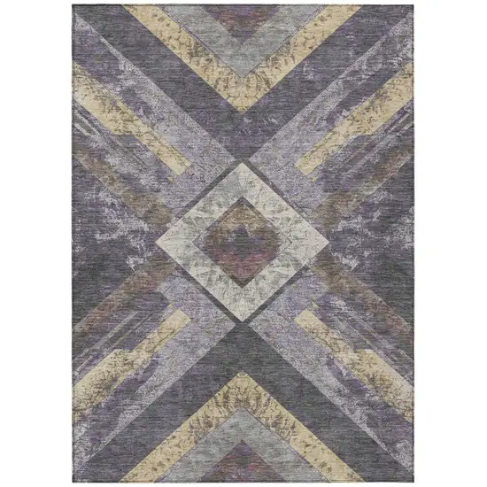 Purple And Gold Geometric Washable Indoor Outdoor Area Rug Photo 7