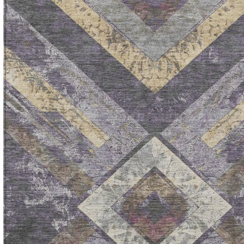 Purple And Gold Geometric Washable Indoor Outdoor Area Rug Photo 9
