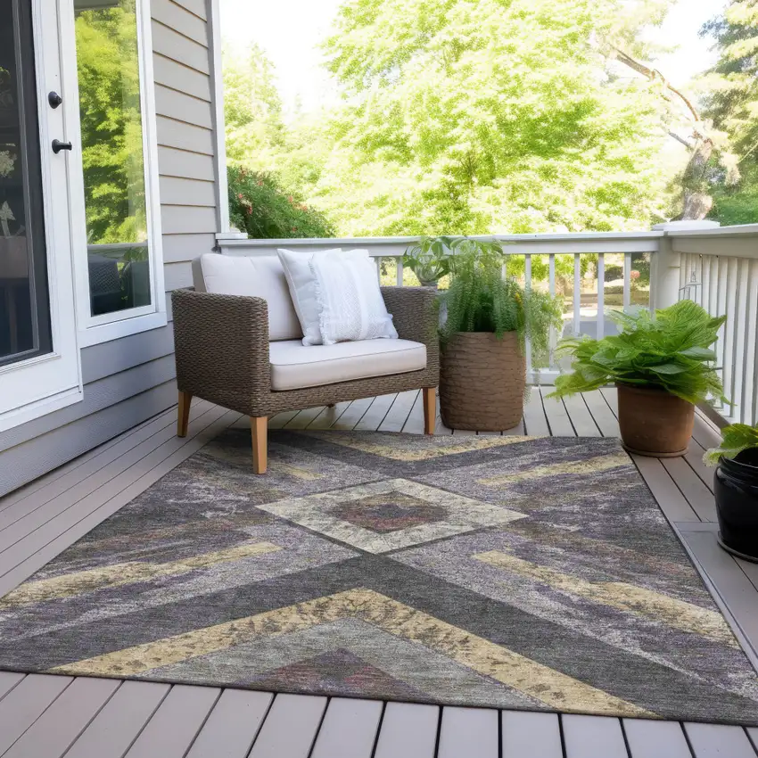 Purple And Gold Geometric Washable Indoor Outdoor Area Rug Photo 6