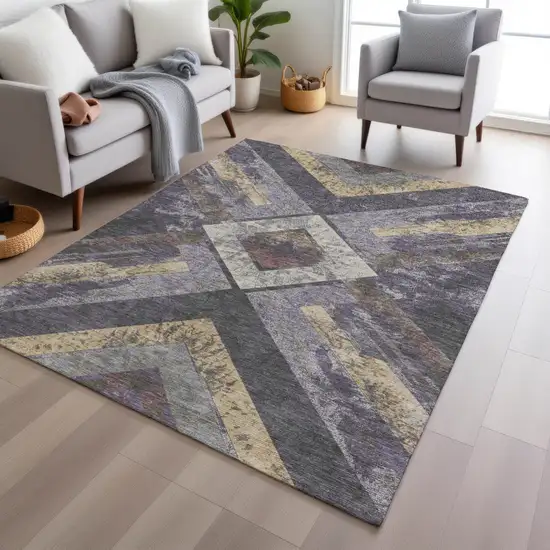Purple And Gold Geometric Washable Indoor Outdoor Area Rug Photo 4