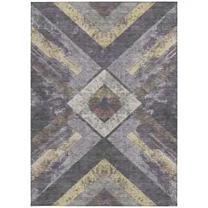 Photo of Purple And Gold Geometric Washable Indoor Outdoor Area Rug