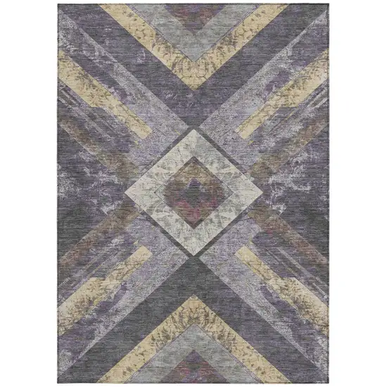 Purple And Gold Geometric Washable Indoor Outdoor Area Rug Photo 1