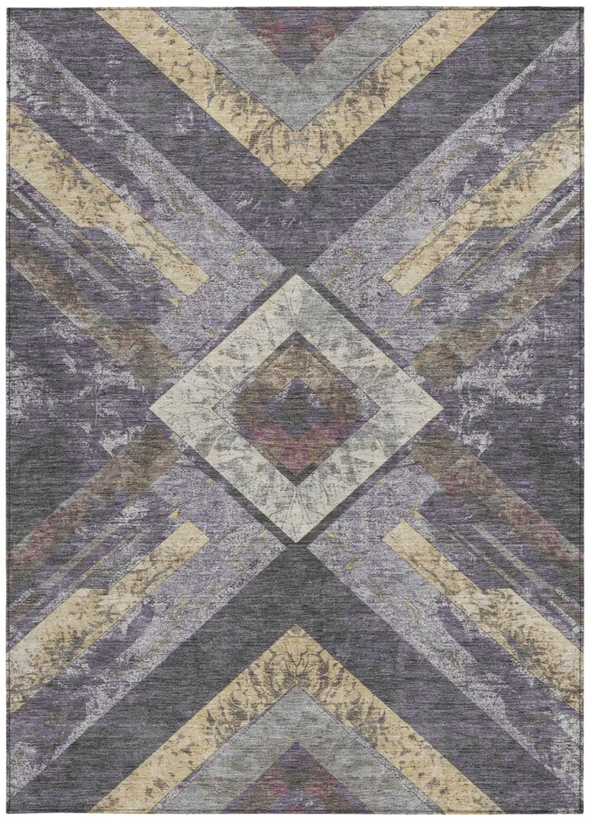 Purple And Gold Geometric Washable Indoor Outdoor Area Rug Photo 1