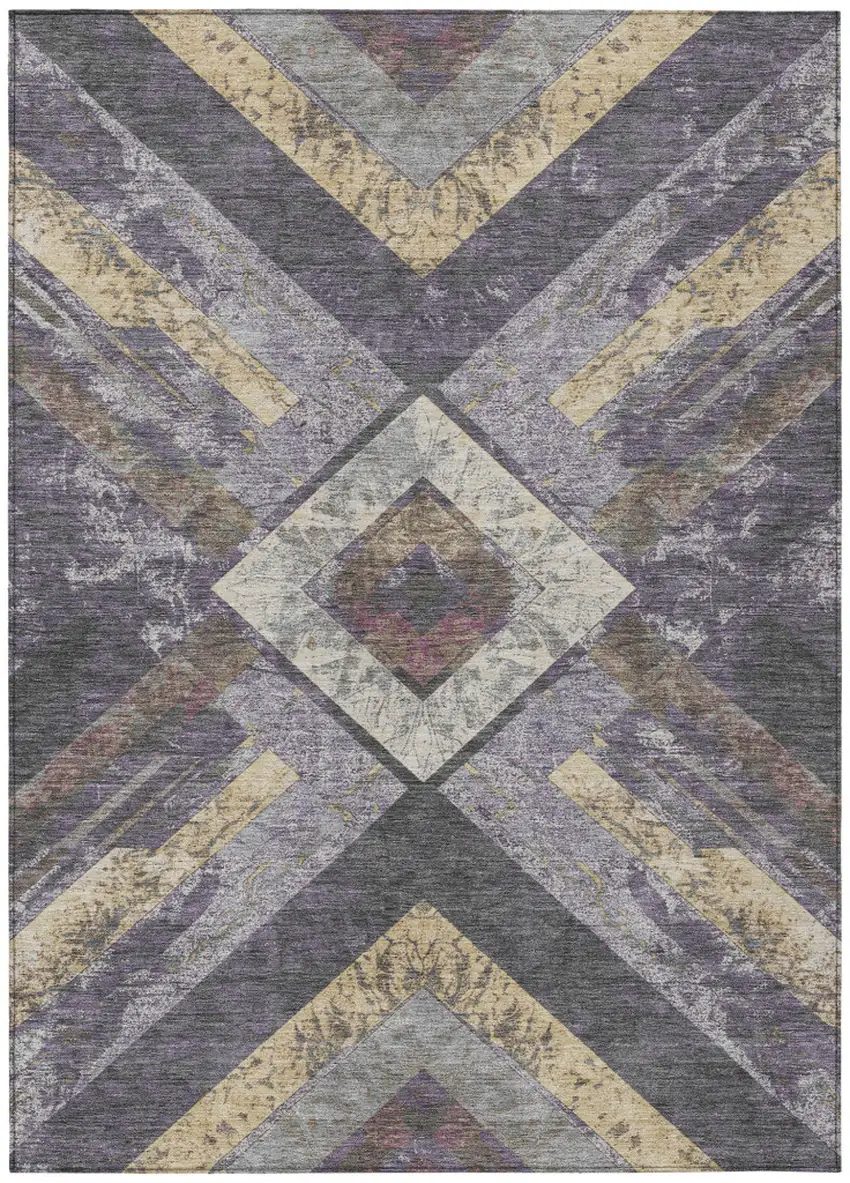 Purple And Gold Geometric Washable Indoor Outdoor Area Rug Photo 8