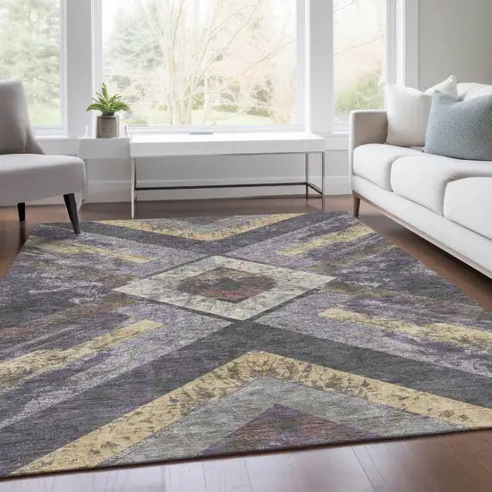 Purple And Gold Geometric Washable Indoor Outdoor Area Rug Photo 6