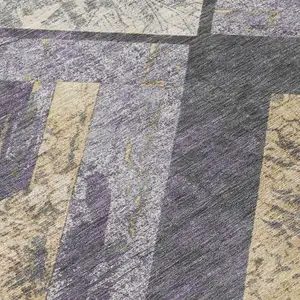 Photo of Purple And Gold Geometric Washable Indoor Outdoor Area Rug