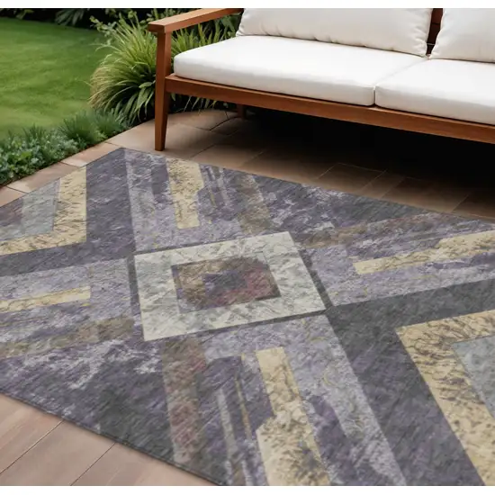 Purple And Gold Geometric Washable Indoor Outdoor Area Rug Photo 2