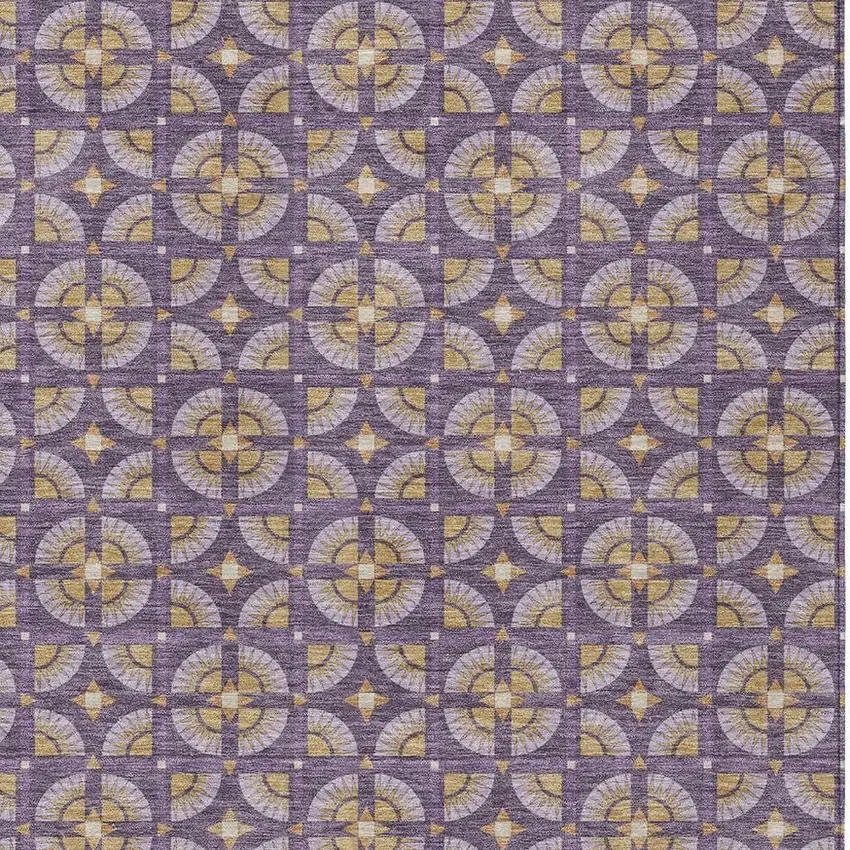 Purple And Gold Geometric Washable Indoor Outdoor Area Rug Photo 3