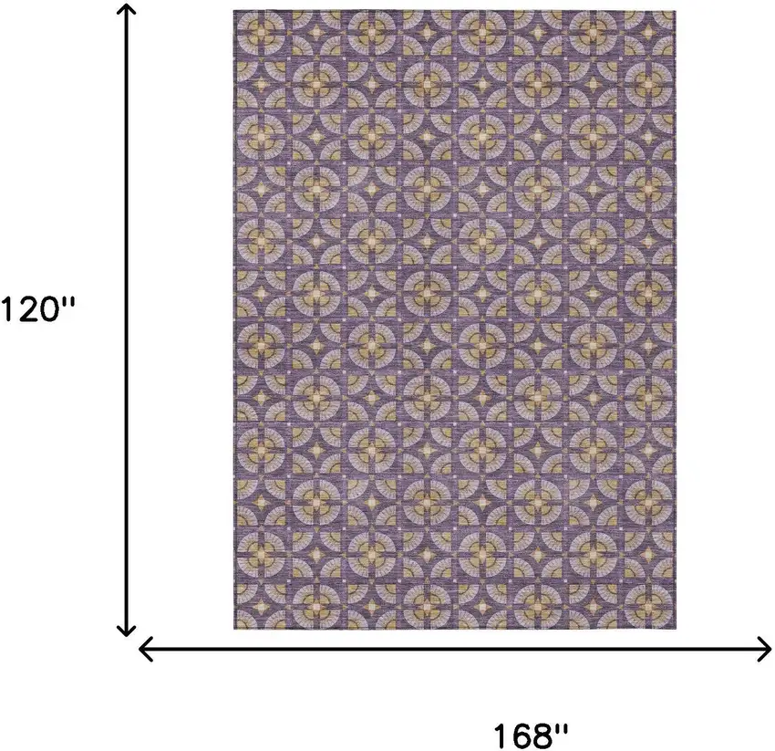 Purple And Gold Geometric Washable Indoor Outdoor Area Rug Photo 7
