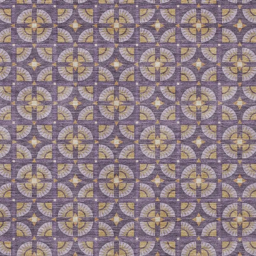 Purple And Gold Geometric Washable Indoor Outdoor Area Rug Photo 3