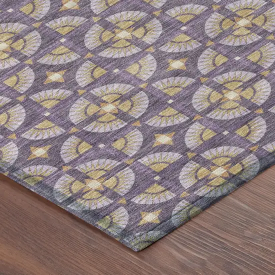 Purple And Gold Geometric Washable Indoor Outdoor Area Rug Photo 5