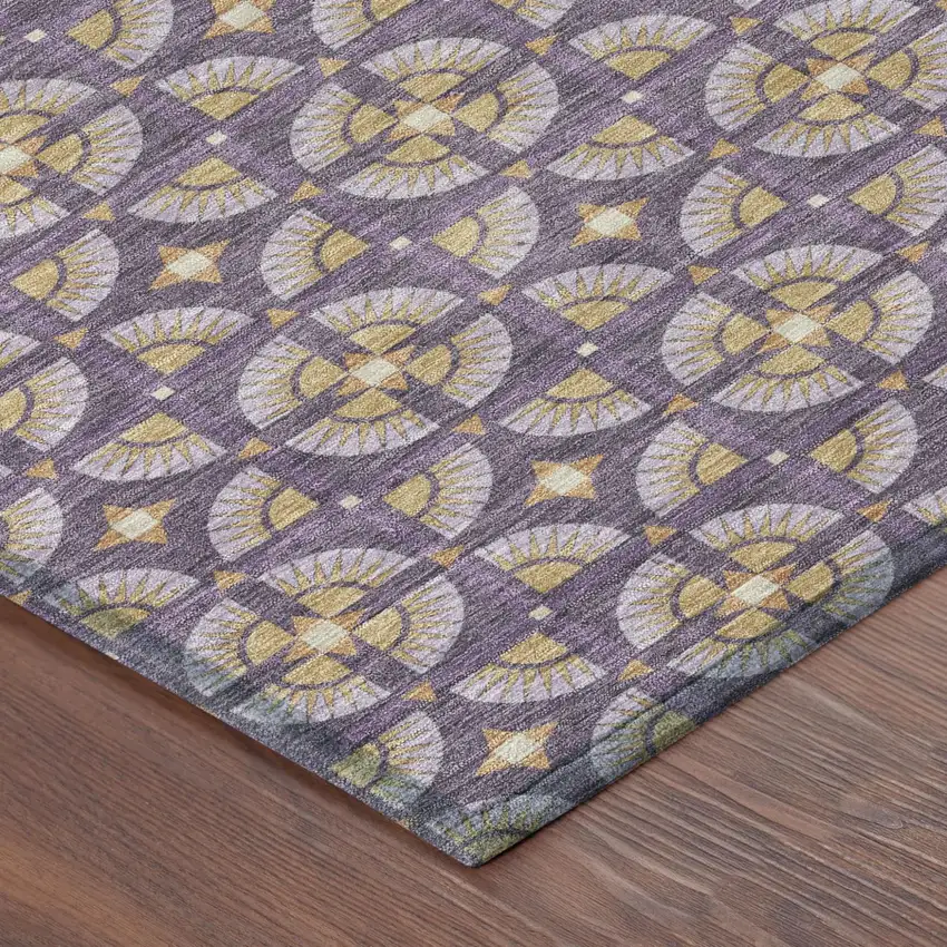 Purple And Gold Geometric Washable Indoor Outdoor Area Rug Photo 5