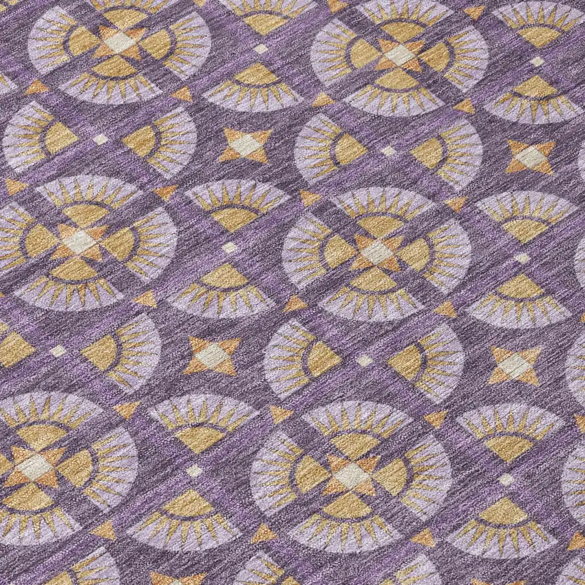 Purple And Gold Geometric Washable Indoor Outdoor Area Rug Photo 6