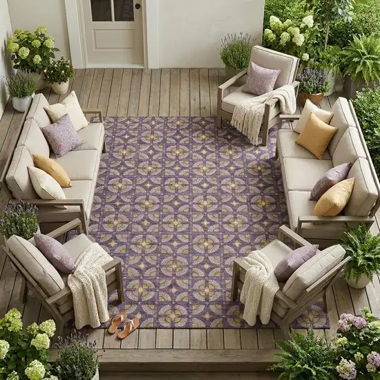 Purple And Gold Geometric Washable Indoor Outdoor Area Rug Photo 1