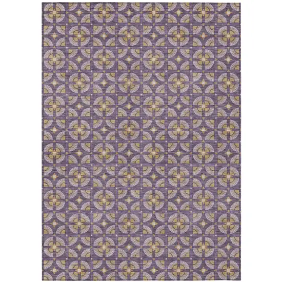 Purple And Gold Geometric Washable Indoor Outdoor Area Rug Photo 2