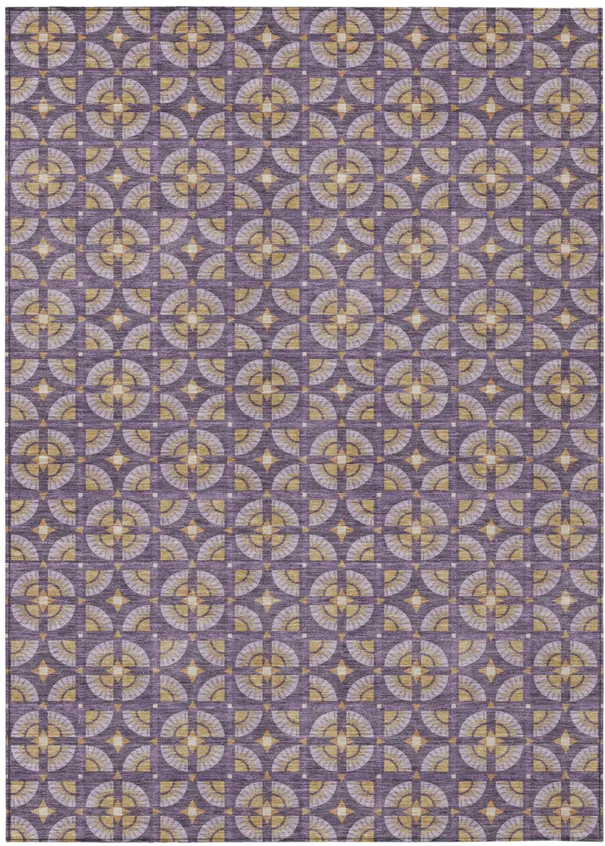Purple And Gold Geometric Washable Indoor Outdoor Area Rug Photo 2