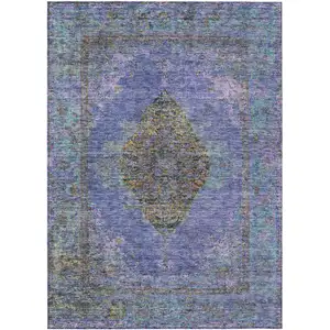 Photo of Purple And Gold Medallion Washable Indoor Outdoor Area Rug