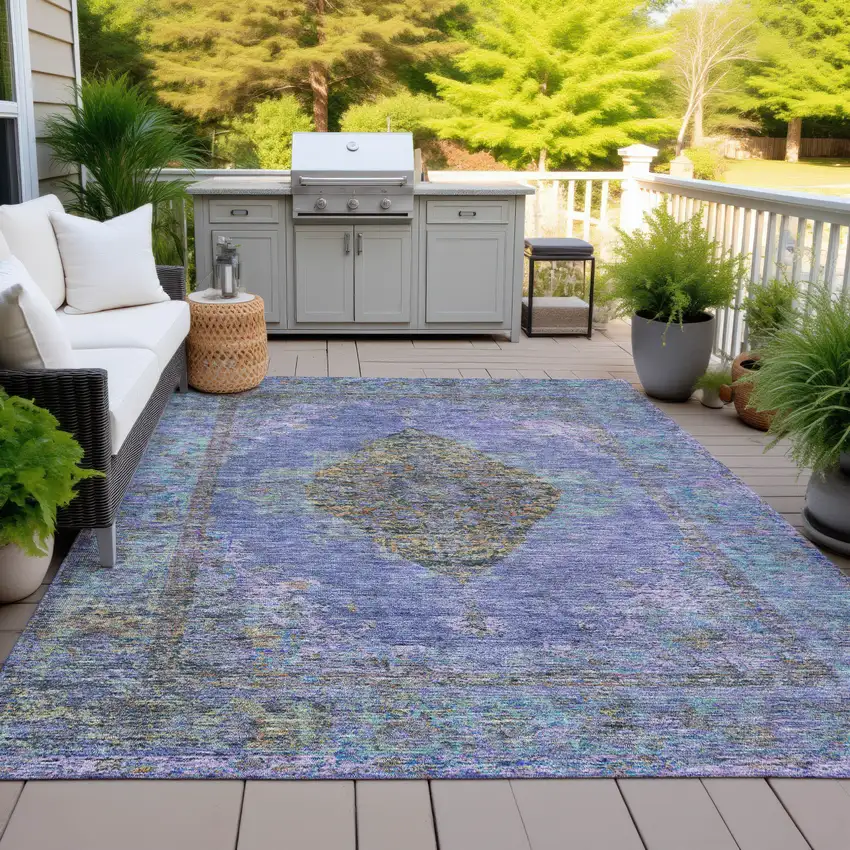 Purple And Gold Medallion Washable Indoor Outdoor Area Rug Photo 5
