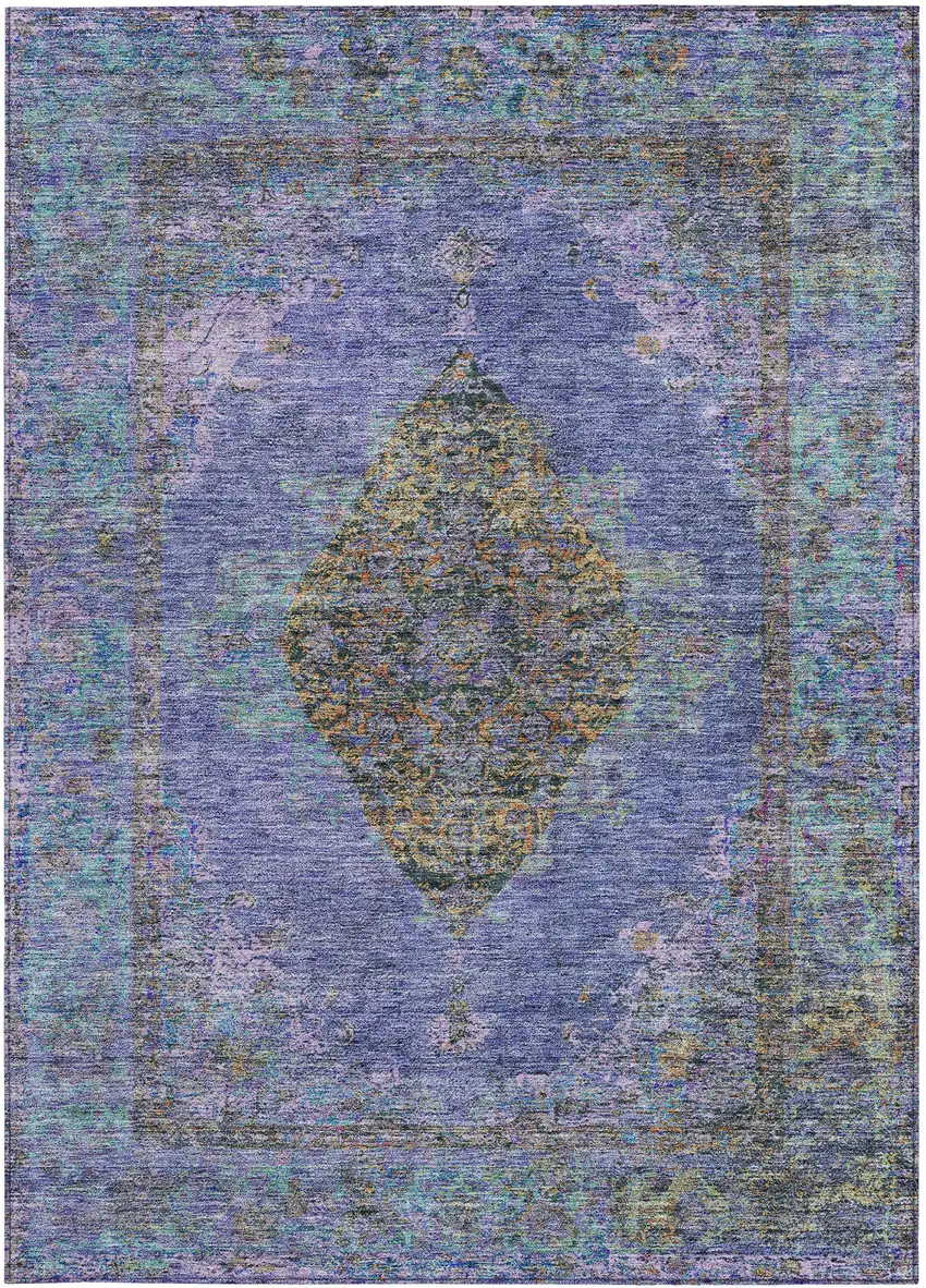 Purple And Gold Medallion Washable Indoor Outdoor Area Rug Photo 3