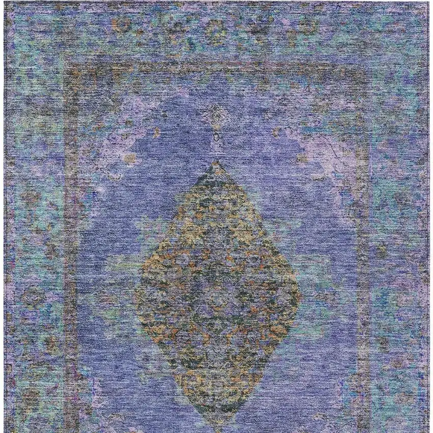 Purple And Gold Medallion Washable Indoor Outdoor Area Rug Photo 4