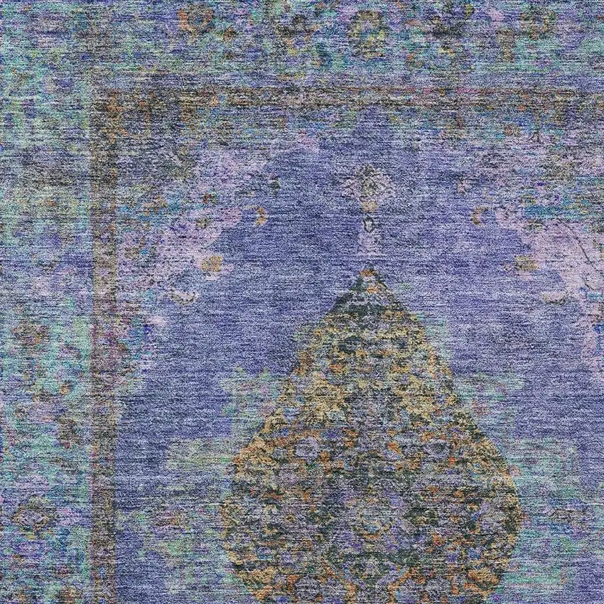 Purple And Gold Medallion Washable Indoor Outdoor Area Rug Photo 7