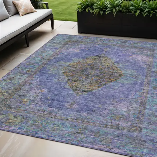 Purple And Gold Medallion Washable Indoor Outdoor Area Rug Photo 2