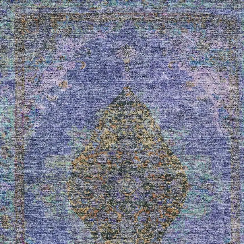 Purple And Gold Medallion Washable Indoor Outdoor Area Rug Photo 3